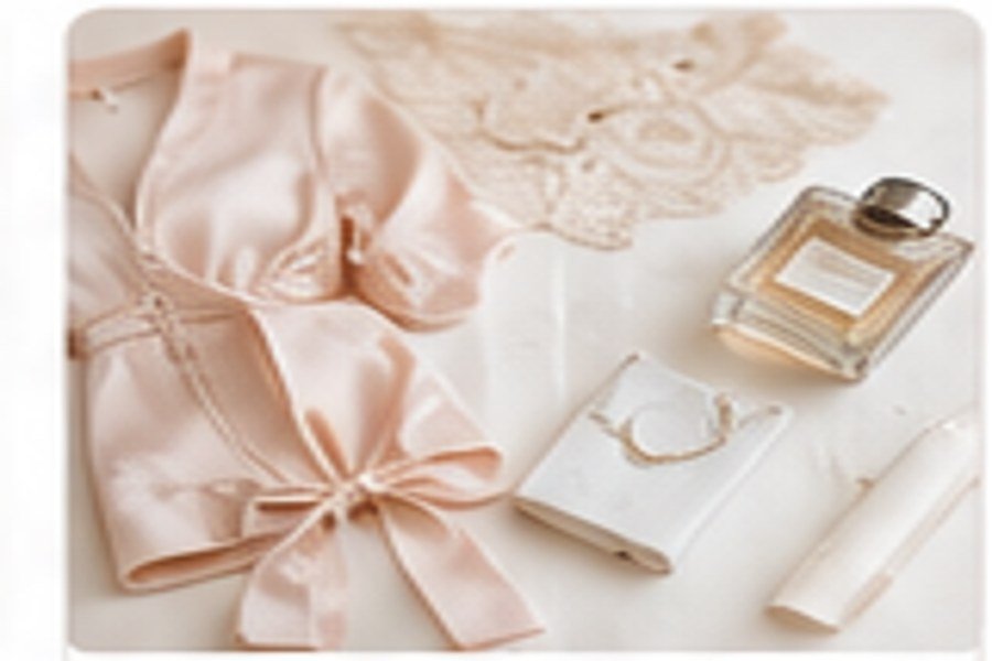Bridal lingerie and accessory flat lay
